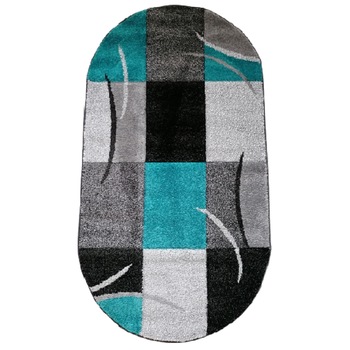 Covor Garden, Gri/Turcoaz, oval, 80 x 300 cm Covor Garden, Gri/Turcoaz, oval, 80 x 300 cm