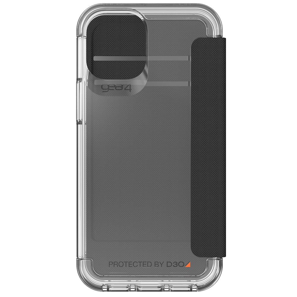 Husa de protectie Gear4 Wembley Flip pentru iPhone 12/12 Pro, TPU, Transparent/Negru