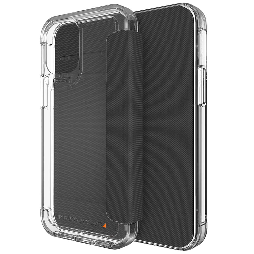 Husa de protectie Gear4 Wembley Flip pentru iPhone 12 Pro Max, TPU, Transparent/Negru