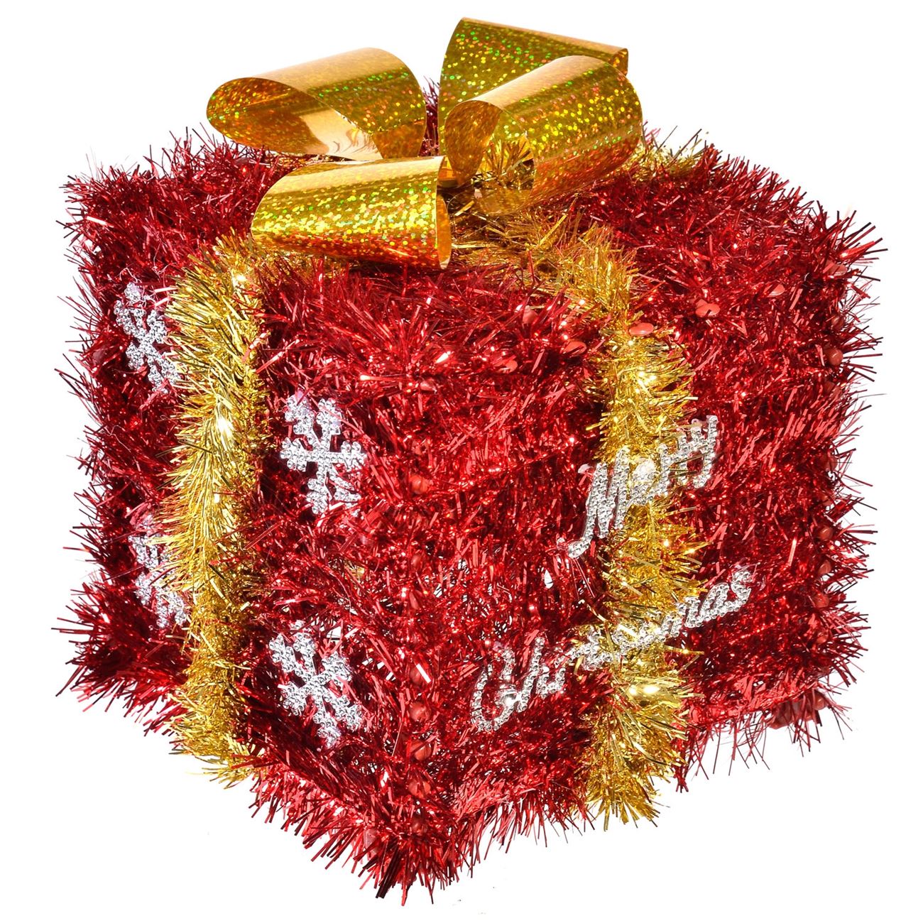 Decoratiune de Craciun, Zola®, model cadou rosu, Merry Christmas, 14x14x14 cm