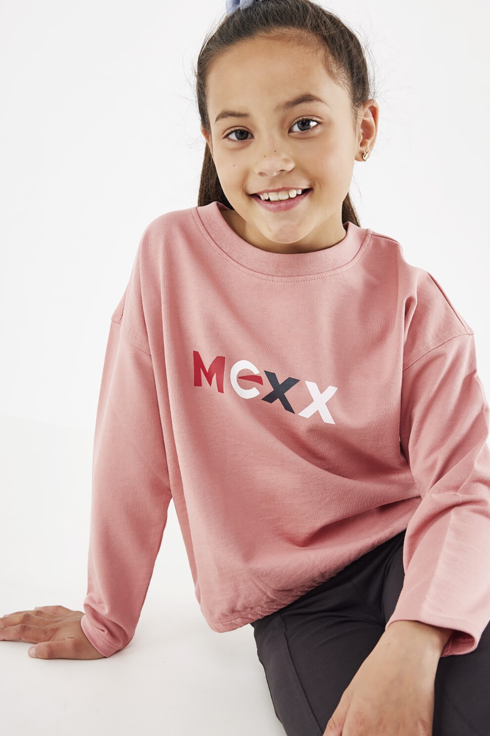 Mexx, Bluza sport din bumbac organic cu imprimeu logo, Roz somon