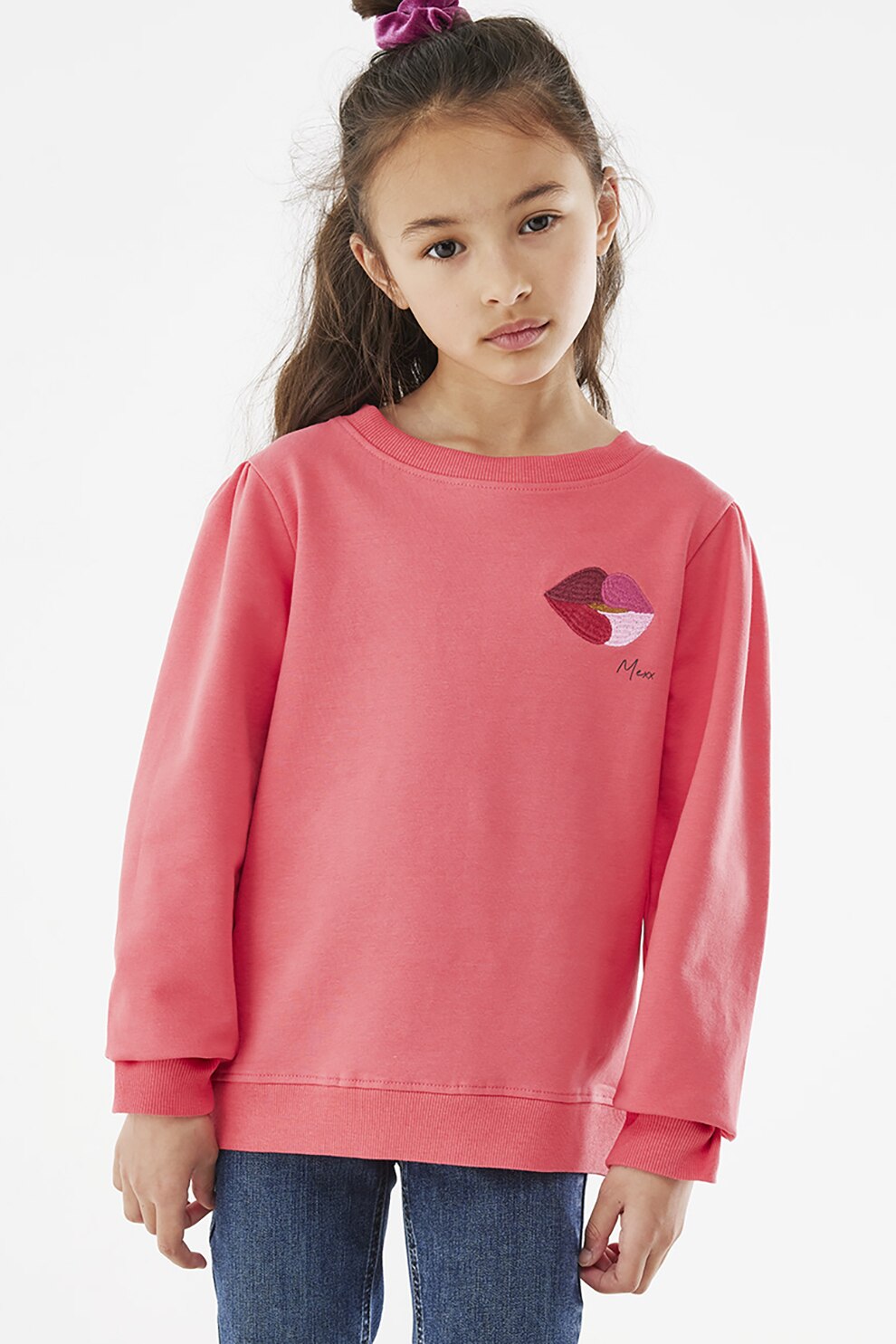 Mexx, Bluza sport cu decolteu la baza gatului si detaliu brodat, Corai