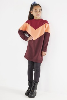 Mexx, Rochie tip bluza sport cu decolteu rotund, Maro coniac/rosu/roz piersica Mexx, Rochie tip bluza sport cu decolteu rotund, Maro coniac/rosu/roz piersica