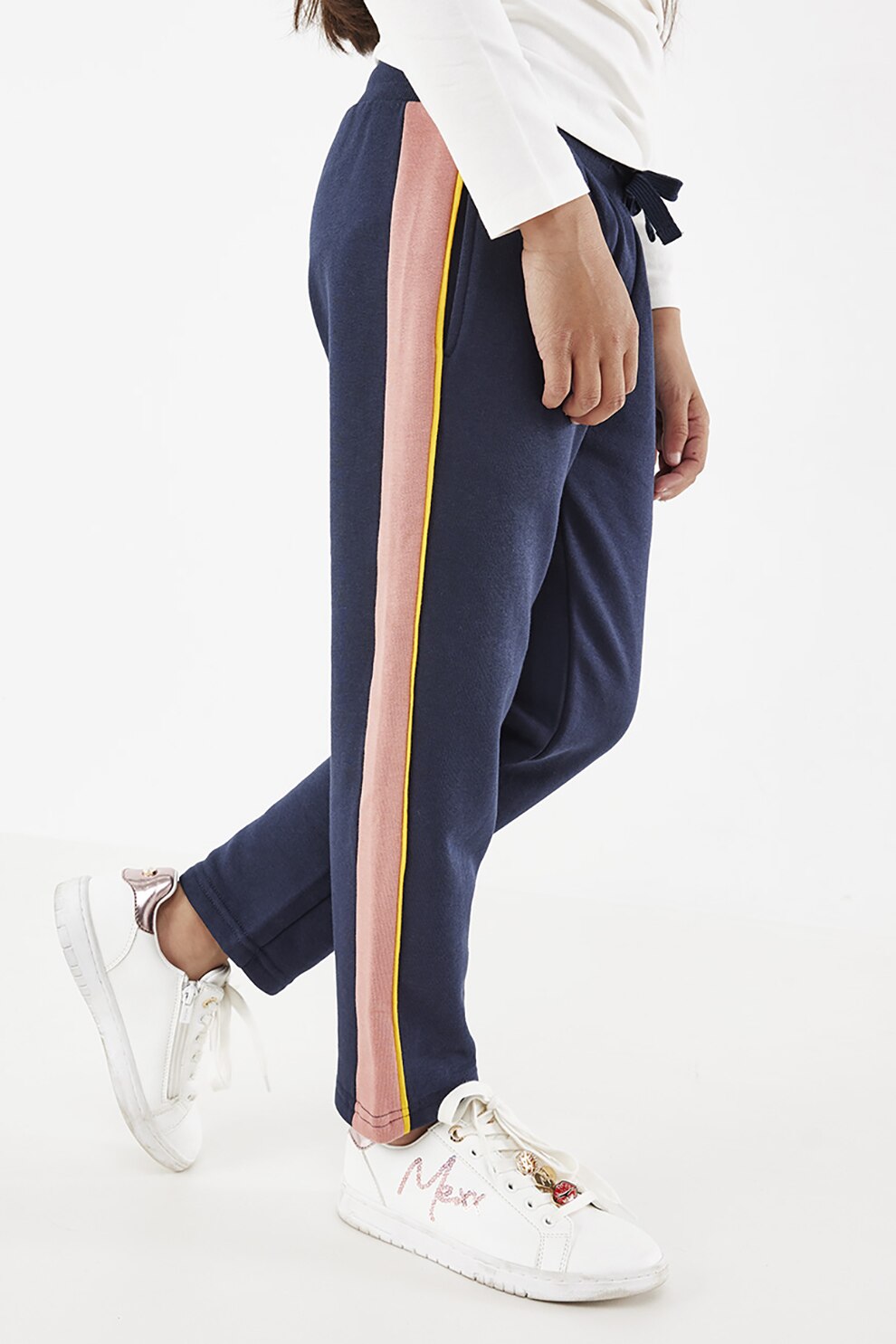 Mexx, Pantaloni sport cu benzi laterale contrastante, Bleumarin/Roz piersica