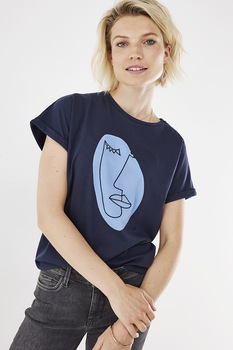 Mexx, Tricou din bumbac organic cu imprimeu abstract, Bleumarin/Albastru pastel Mexx, Tricou din bumbac organic cu imprimeu abstract, Bleumarin/Albastru pastel