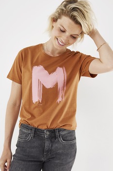 Mexx, Tricou lejer din bumbac organic cu logo, Oranj persan Mexx, Tricou lejer din bumbac organic cu logo, Oranj persan