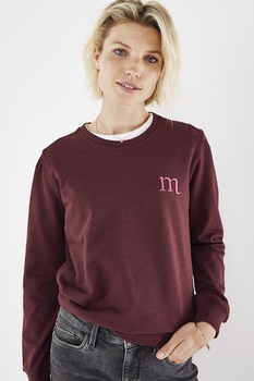 Mexx, Bluza sport din amestec de bumbac organic cu decolteu la baza gatului si monograma brodata, Violet pruna Mexx, Bluza sport din amestec de bumbac organic cu decolteu la baza gatului si monograma brodata, Violet pruna