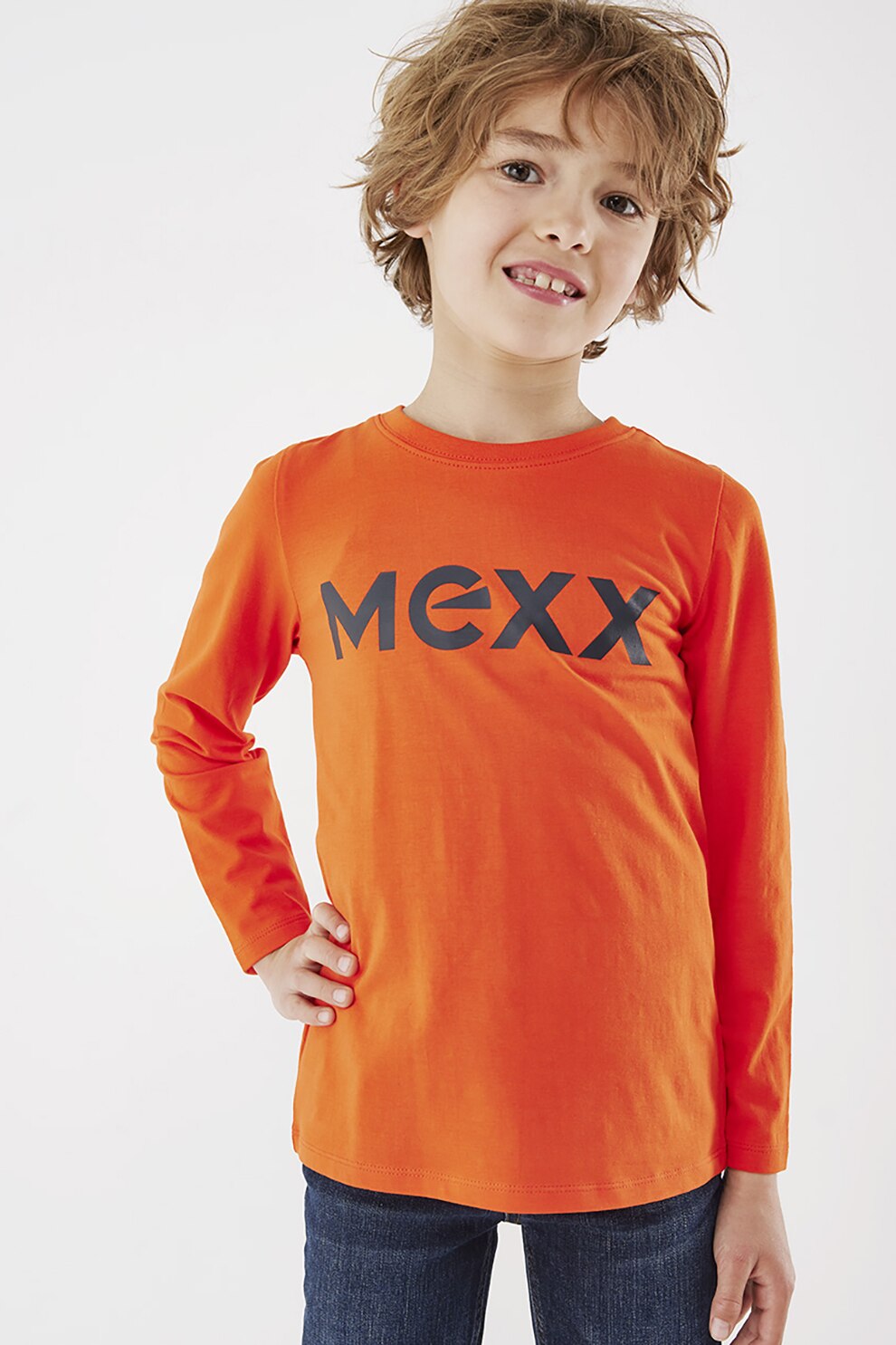 Mexx, Bluza cu decolteu la baza gatului si imprimeu logo, Oranj mandarina