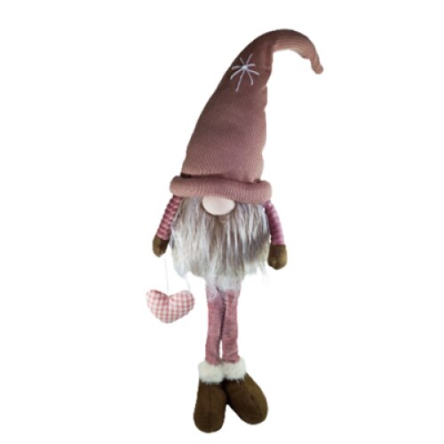 Figurina Craciun, cu pantaloni gri, caciula roz, 45 cm, Multicolor