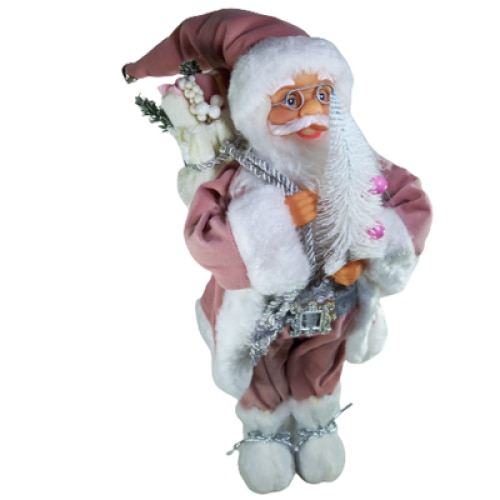 Figurina Mos Craciun, cu pantaloni roz, caciula Roz, 45 cm, Roz, Alb