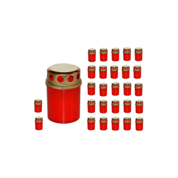 Set 28 bucati candele plastic rosu cu capac 15h 7.7 cm Set 28 bucati candele plastic rosu cu capac 15h 7.7 cm