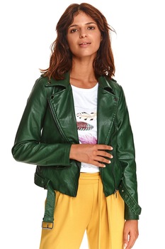 Top Secret, Jacheta de piele ecologica cu revere decupate, Verde Top Secret, Jacheta de piele ecologica cu revere decupate, Verde