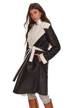 Top Secret, Palton cu captuseala de blana shearling, Negru/Alb, M Top Secret, Palton cu captuseala de blana shearling, Negru/Alb, M