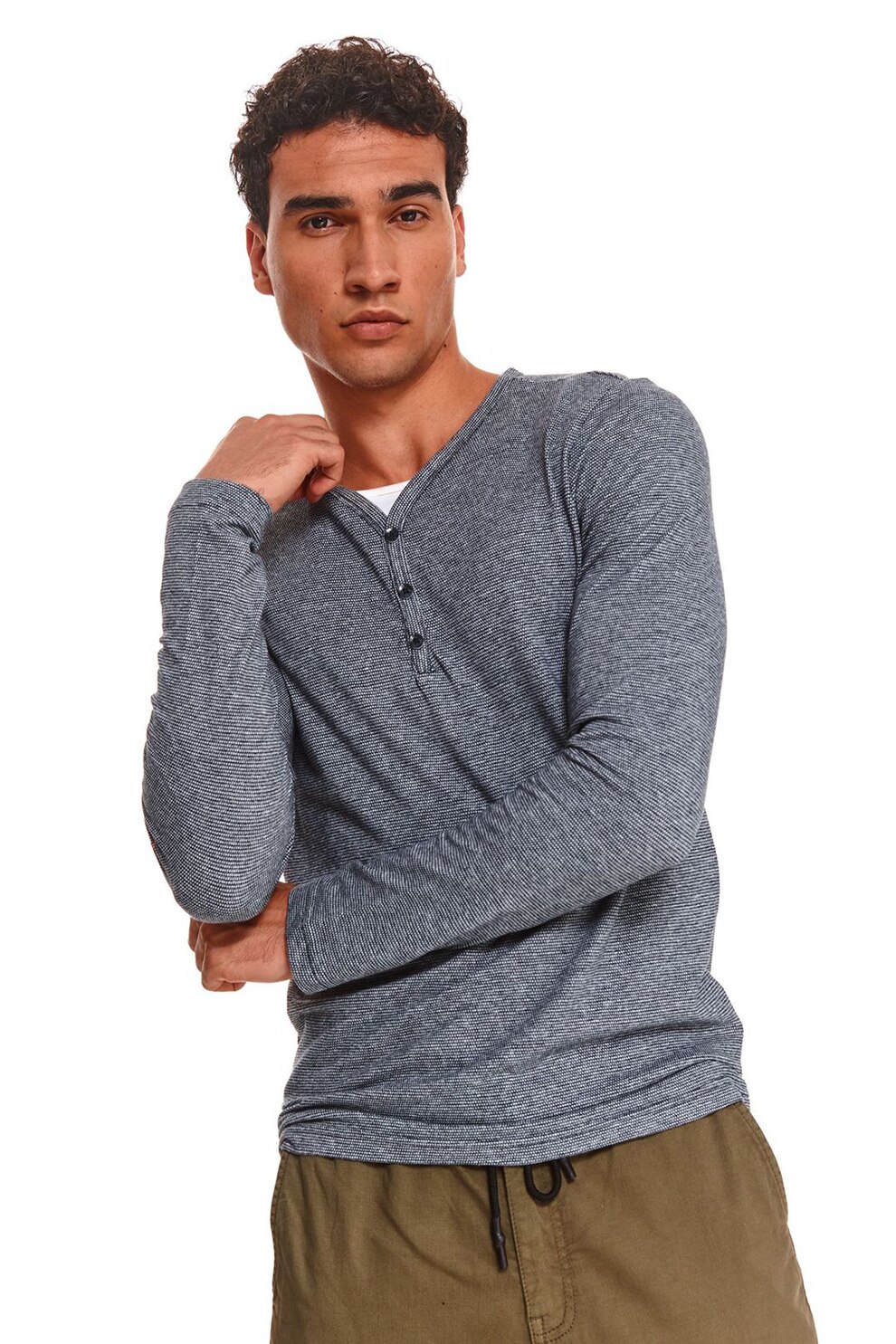 Top Secret, Bluza de bumbac cu aspect contrastant, Gri inchis