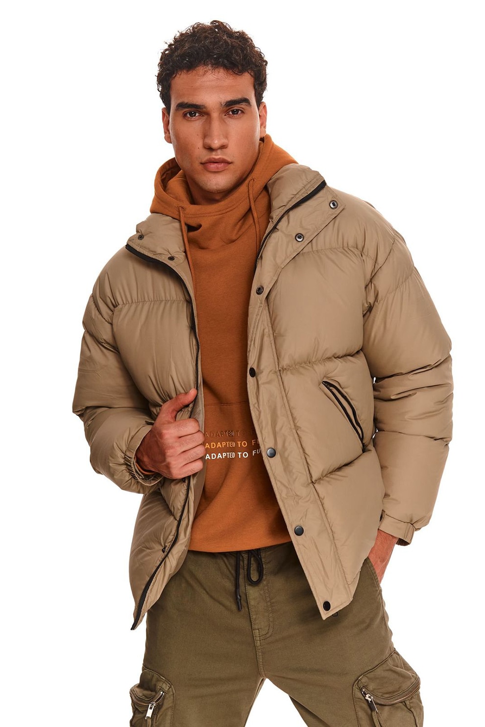 Top Secret, Geaca matlasata cu buzunare cu fermoar, Maro nisip, XL