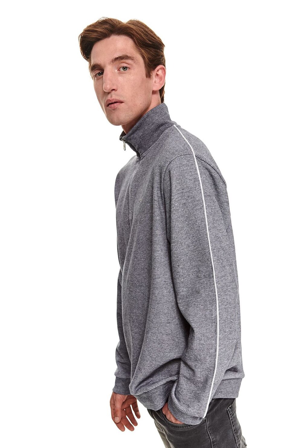 Top Secret, Bluza sport cu fenta cu fermoar, Gri