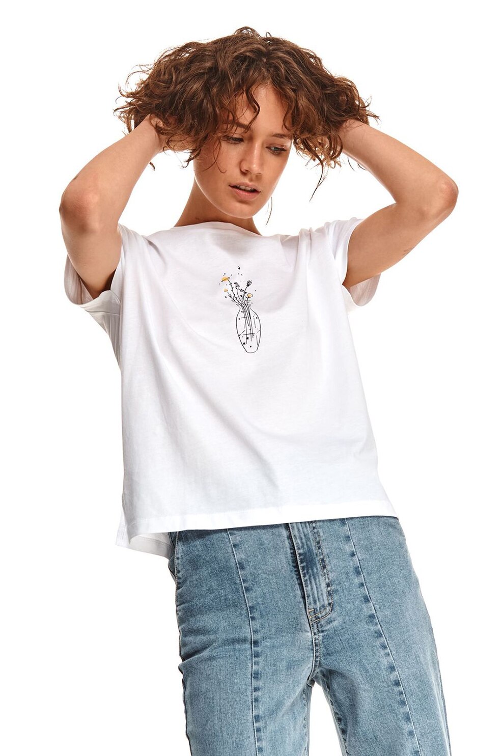 Top Secret, Tricou din bumbac cu imprimeu grafic, Alb
