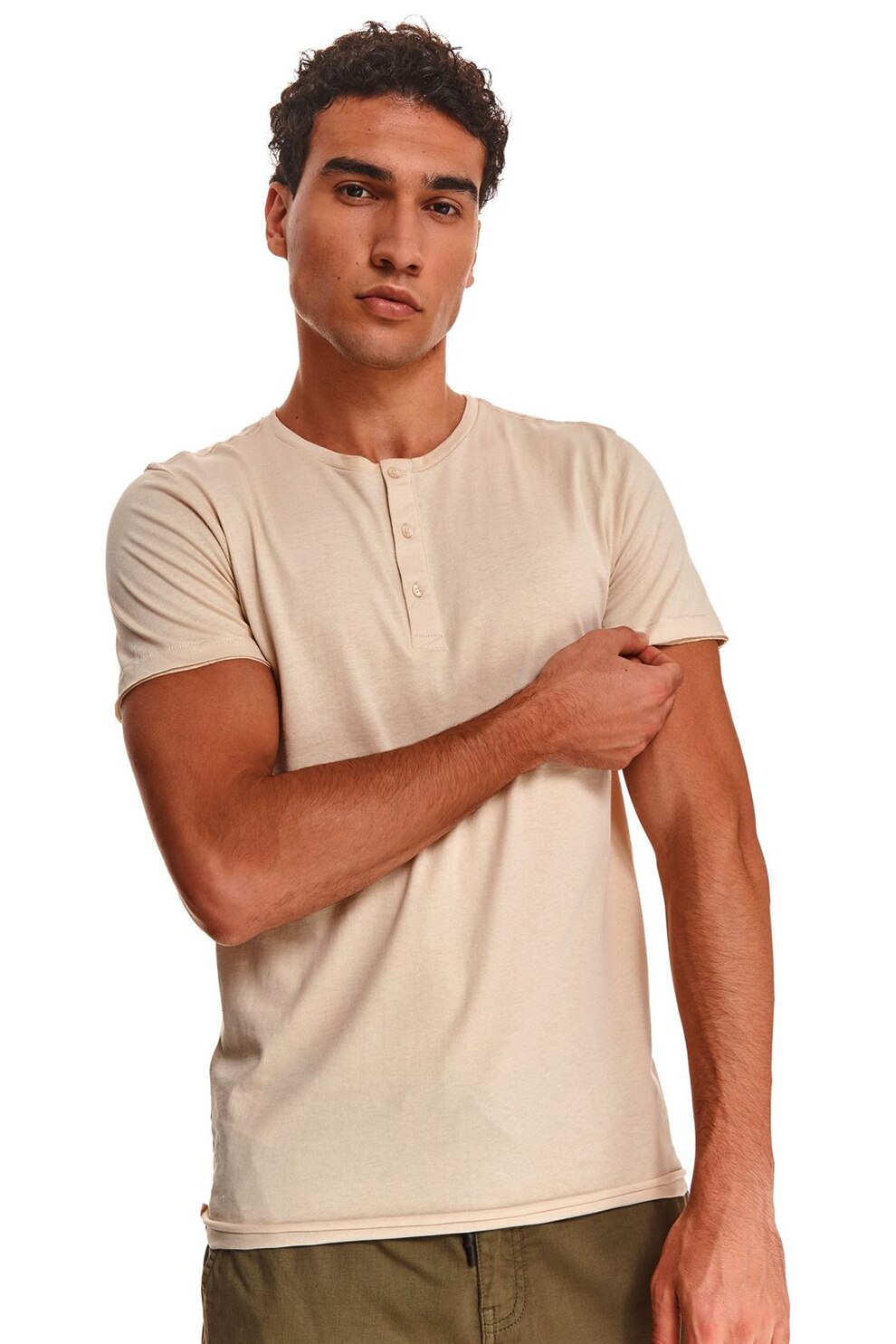 Top Secret, Tricou de bumbac cu nasturi pe partea din fata, Roz pal