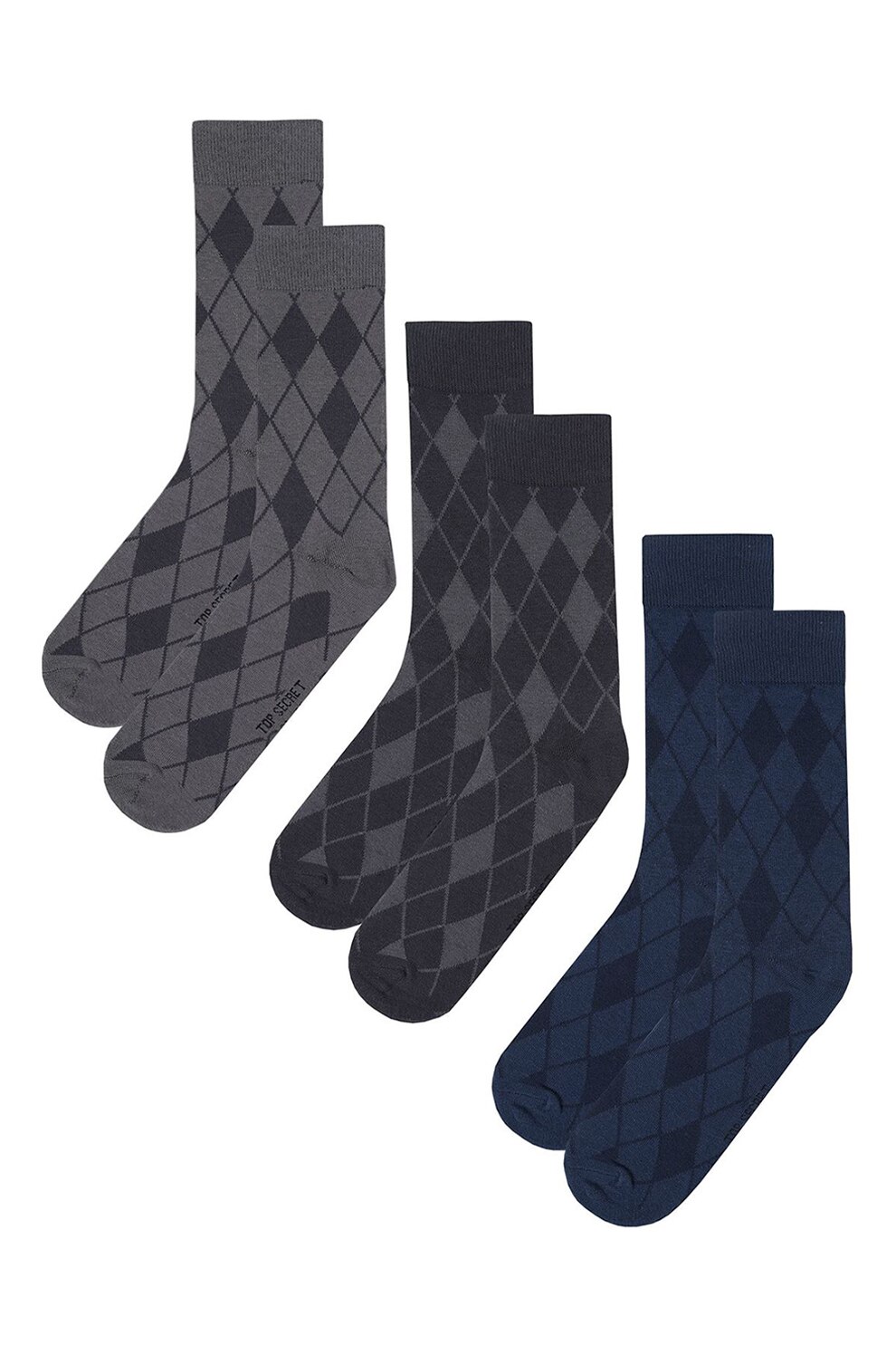 Top Secret, Set de sosete lungi cu model geometric -3 perechi, Bleumarin/ Gri