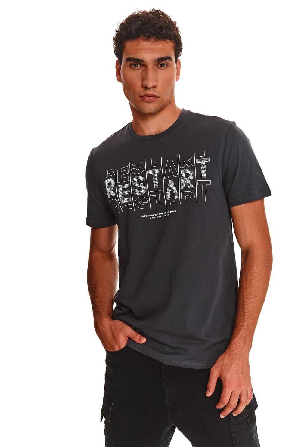 Top Secret, Tricou de bumbac cu imprimeu text, Negru stins
