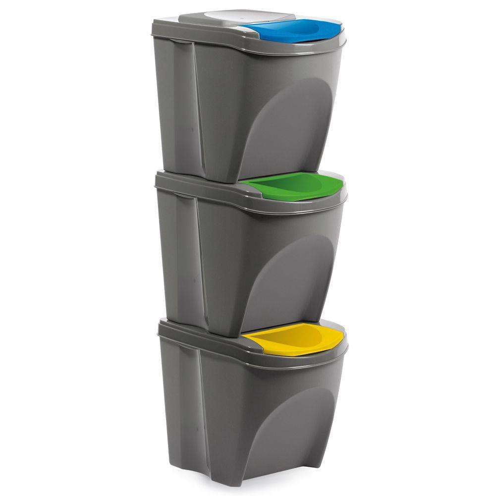 Set cos gunoi separare deseuri, Orion, Plastic, 3x21 L, Gri