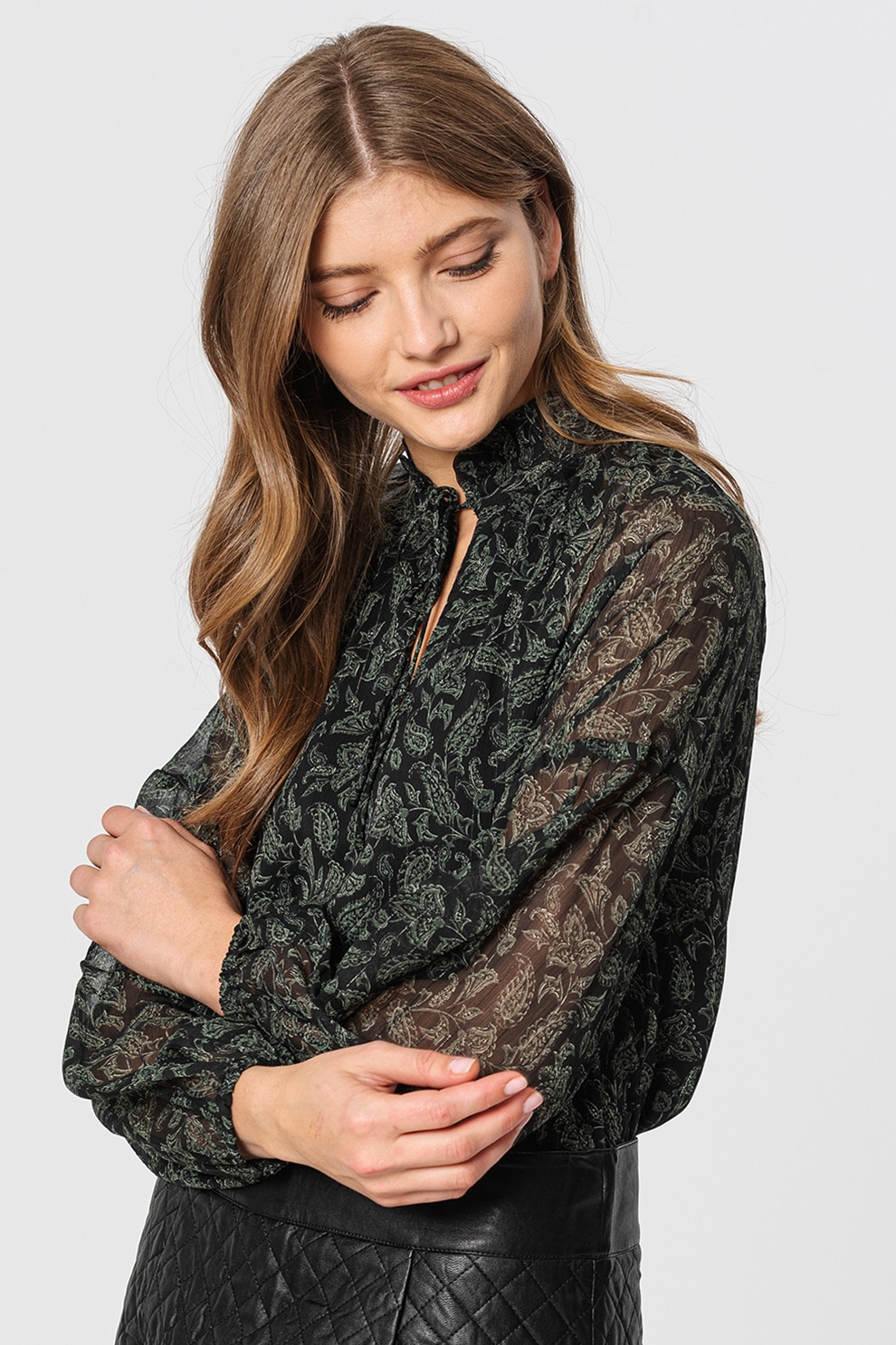 b.young, Bluza tip tunica cu model paisley Izetta, Verde/Negru