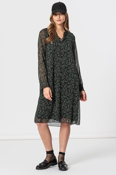 b.young, Rochie vaporoasa cu decolteu in V si model paisley Izetta, Verde/Negru b.young, Rochie vaporoasa cu decolteu in V si model paisley Izetta, Verde/Negru