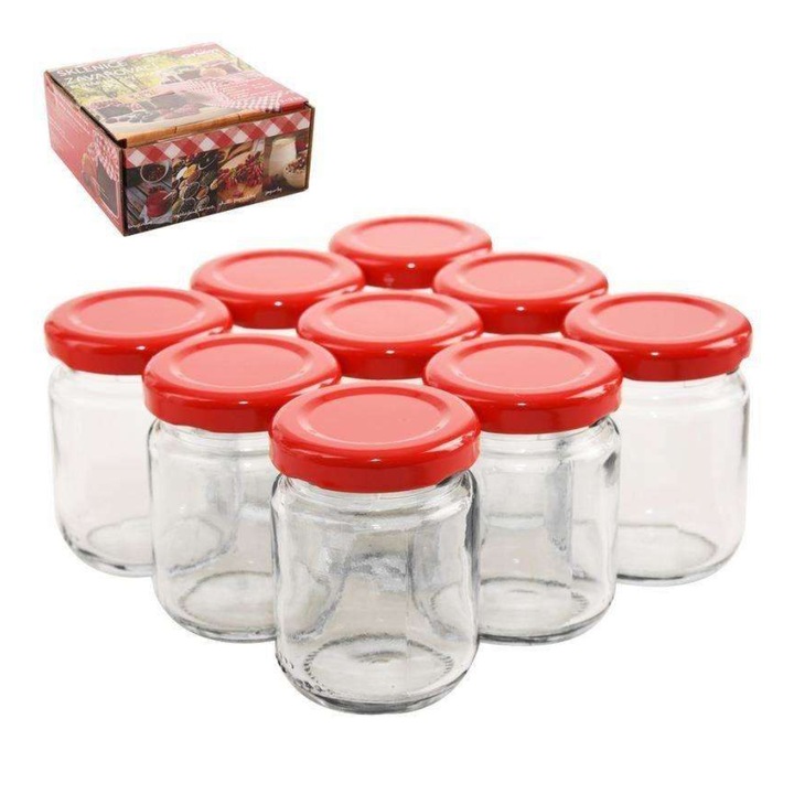 Orion Befőttes üveg készlet, 9 db, fedővel, üveg, 60 ml, Átlátszó