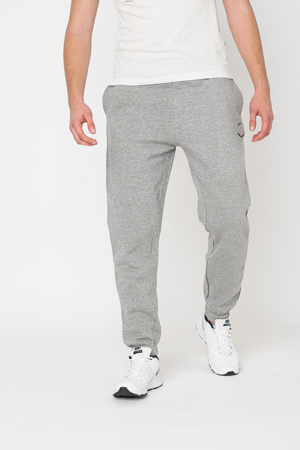 !Solid, Pantaloni sport cu mansete elastice la nivelul gleznei Victer, Gri melange