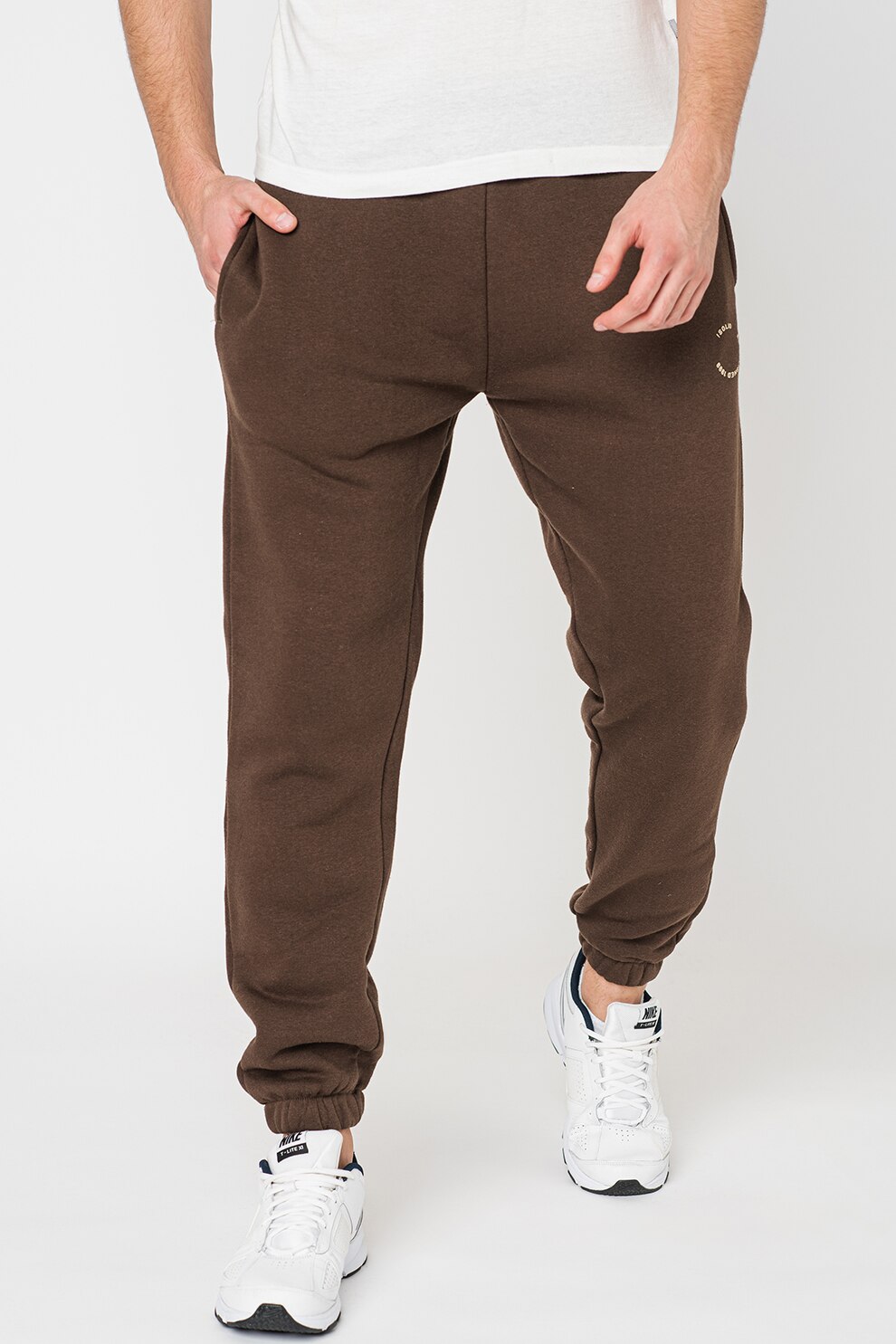 !Solid, Pantaloni sport cu mansete elastice la nivelul gleznei Victer, Maro