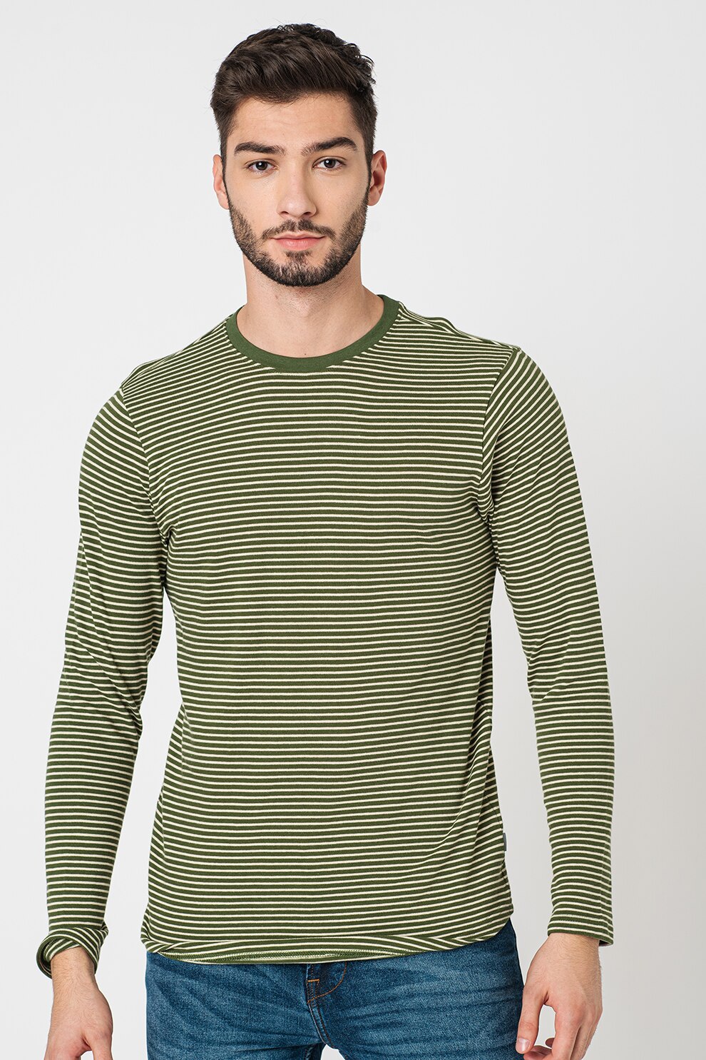 !Solid, Bluza cu dungi Vernard, Verde forest/Alb