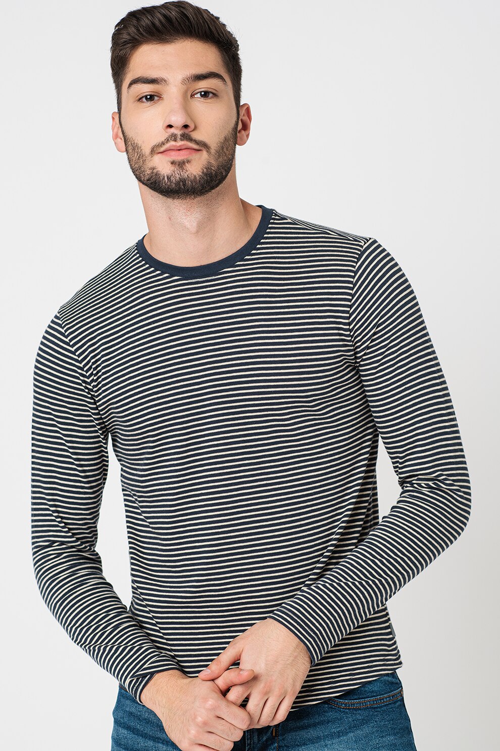 !Solid, Bluza cu dungi Vernard, Bleumarin/Alb