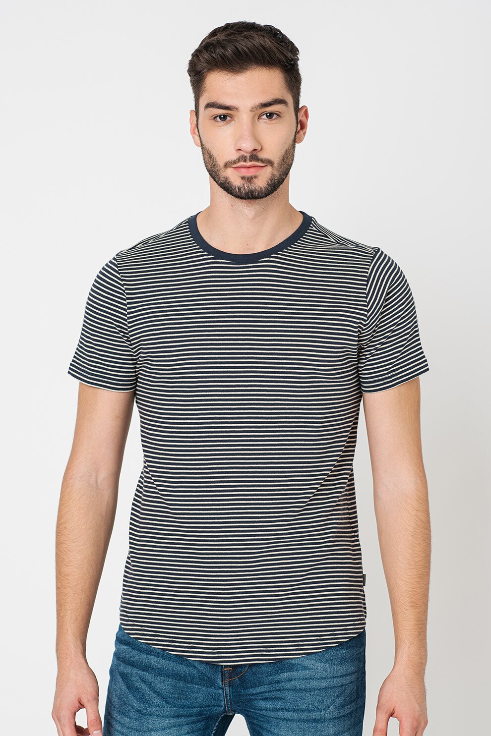 !Solid, Tricou cu dungi Vernard, Bleumarin/Alb