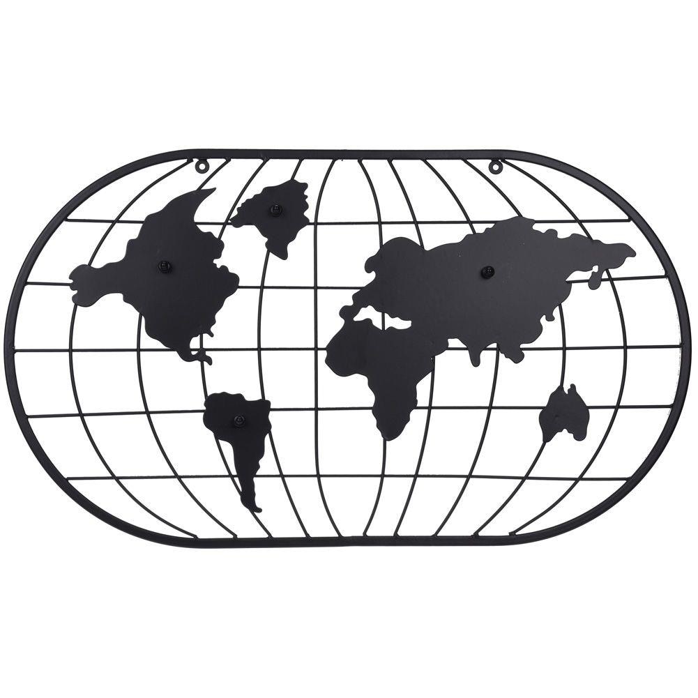 Panou magnetic harta lumii, Home Styling Collection, Metal, 70x40.5 cm, Negru