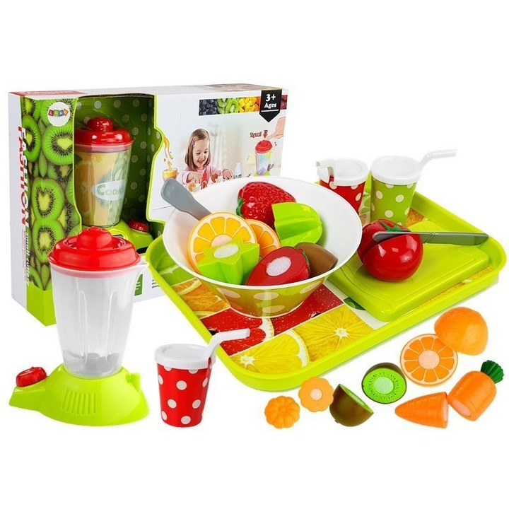 Set de legume si fructe cu blender, Leantoys, Plastic, Multicolor