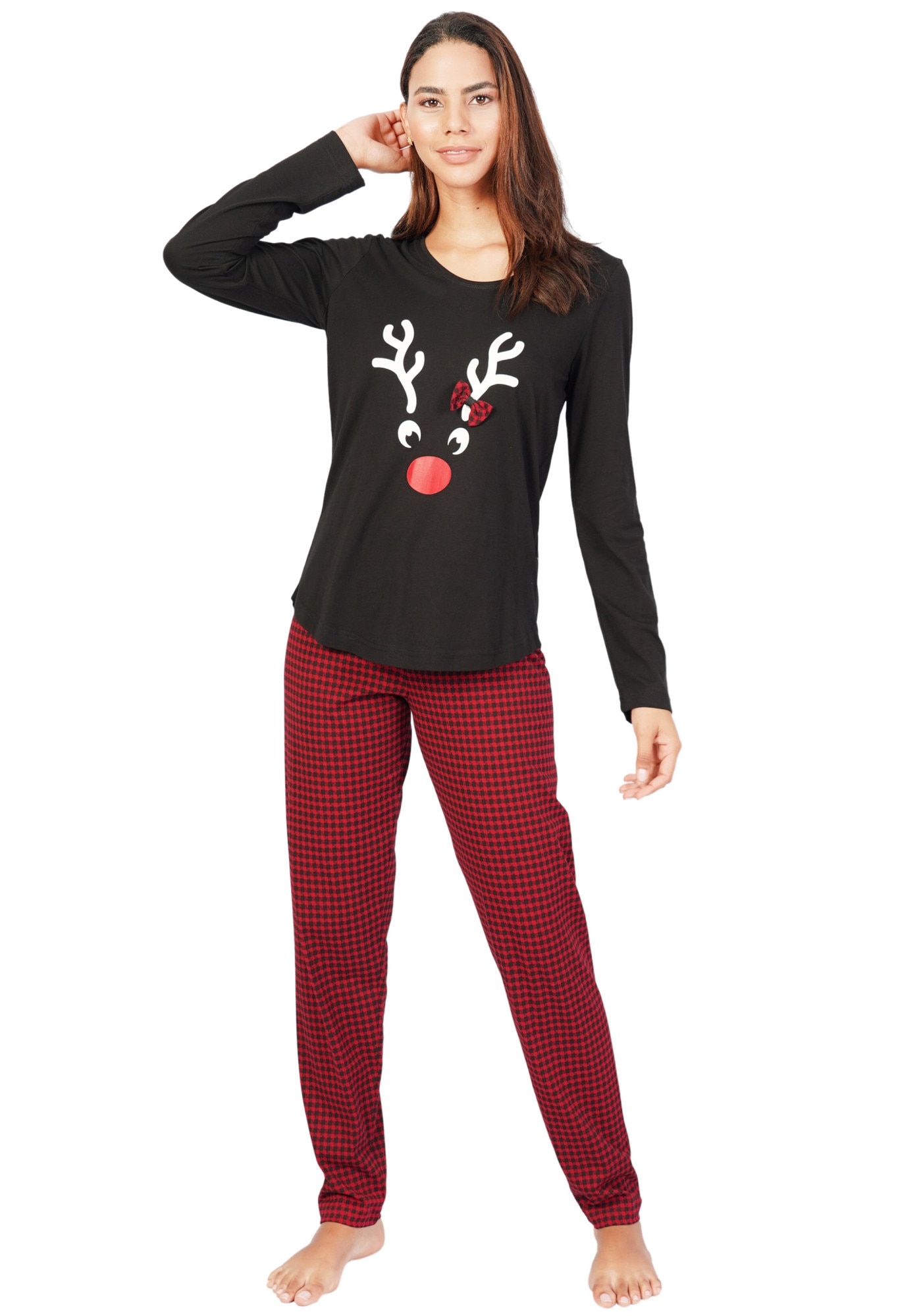 Pijama dama Vienetta, model Christmas Time, negru/rosu