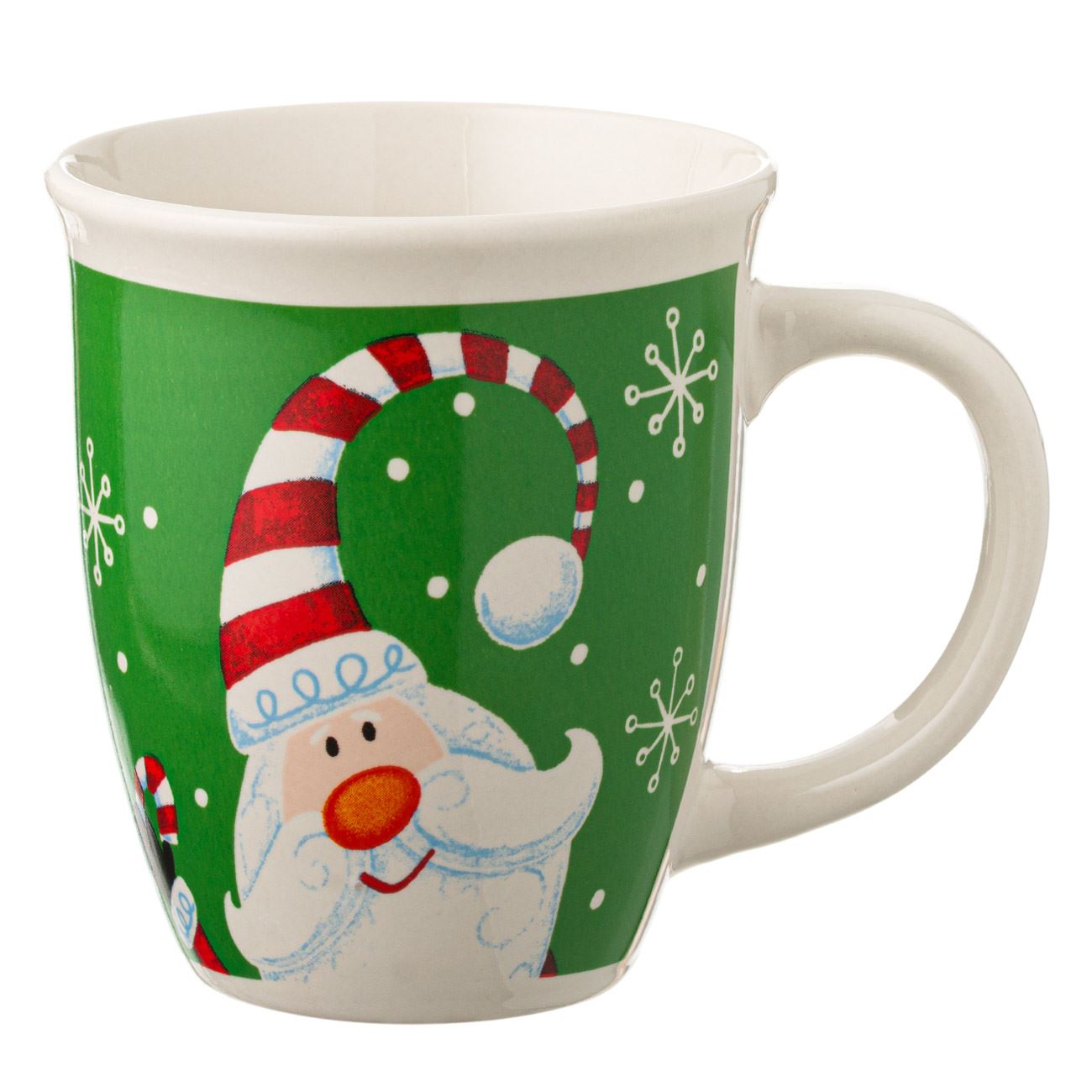 Cana Ceramica, New Line, model cu Mos Craciun, 390 ml, Verde/Alb