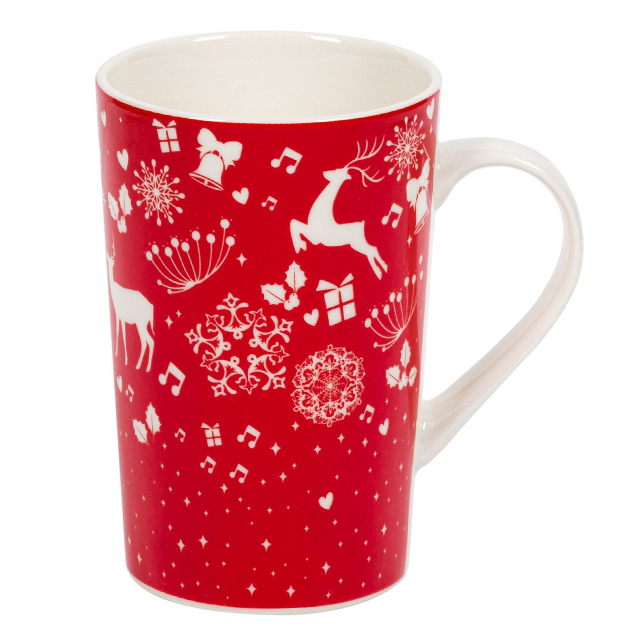 Cana Portelan, model cu imprimeu de Craciun, 400 ml, Rosu/Alb