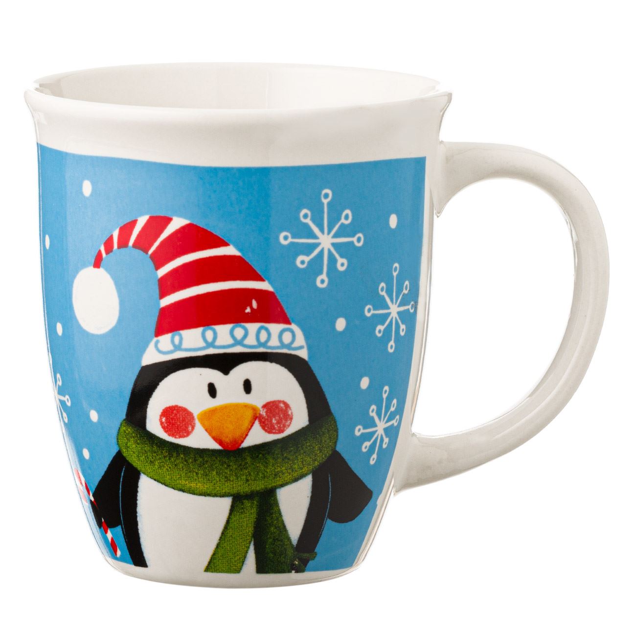 Cana Ceramica, model de Craciun cu Pinguin, 390 ml, Alb/Albastru