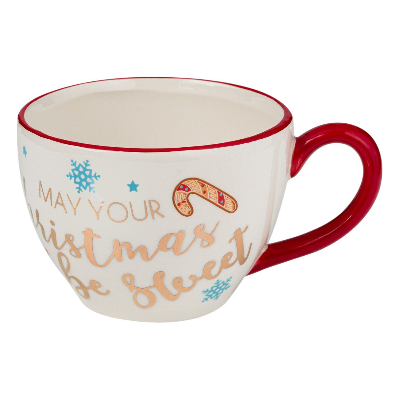 Cana mare de Ceramica, model de Craciun cu Mesaj si Fulgi, 650 ml, Multicolor