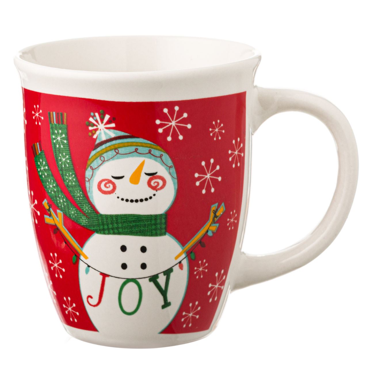 Cana Ceramica, New Line, model de Craciun cu Om de Zapada, 390 ml, Alb/Rosu