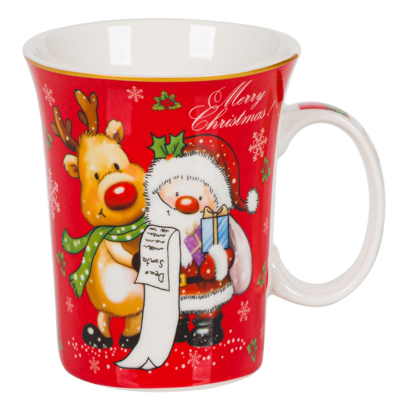 Cana de Portelan, New Line, model cu Reni si Mos Craciun, 310 ml, Multicolor