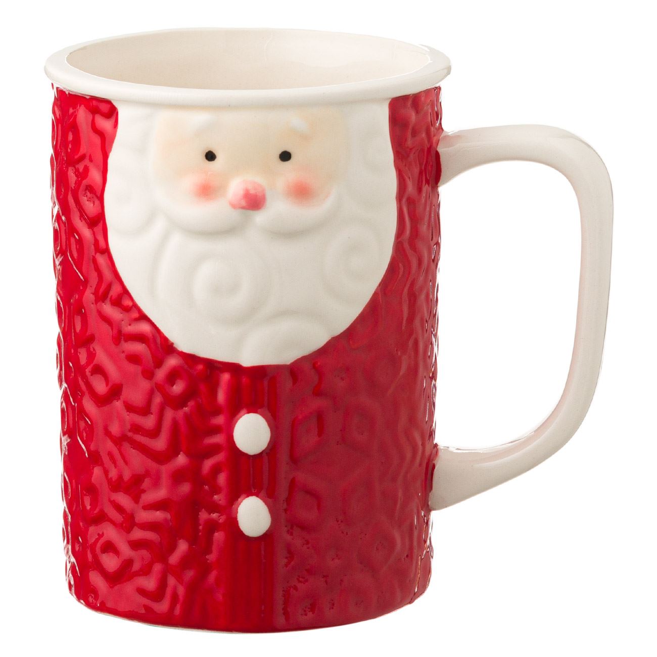 Cana Ceramica, model cu Mos Craciun 3D in relief, 500 ml, Alb/Rosu