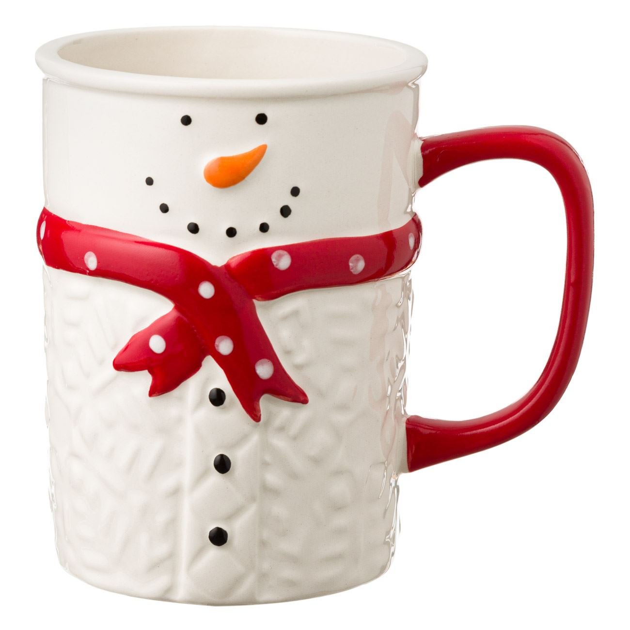 Cana Ceramica, model de Craciun cu Om de Zapada 3D in relief, 500 ml, Alb/Rosu