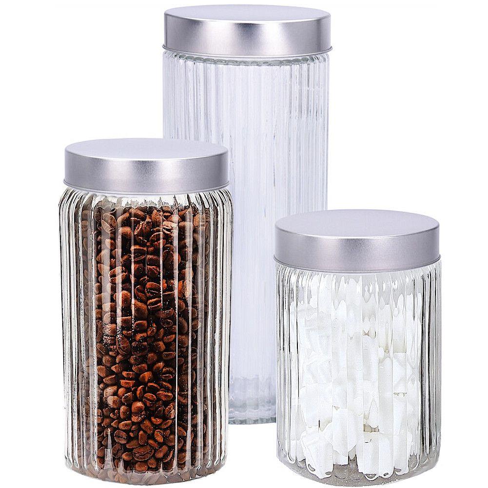 Set 3 borcane cu capac, Orion, Sticla, Transparent, 2 L