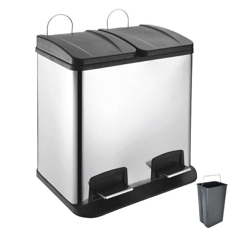 Cos gunoi sortare deseuri, Orion, Inox, Pedala, 2x20 L, Argintiu