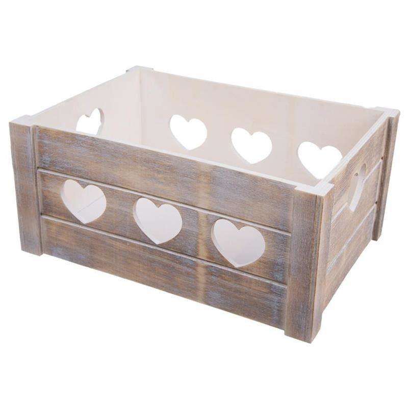 Cutie depozitare Inima, Orion, Lemn, Manere, 31x21x14 cm, Maro