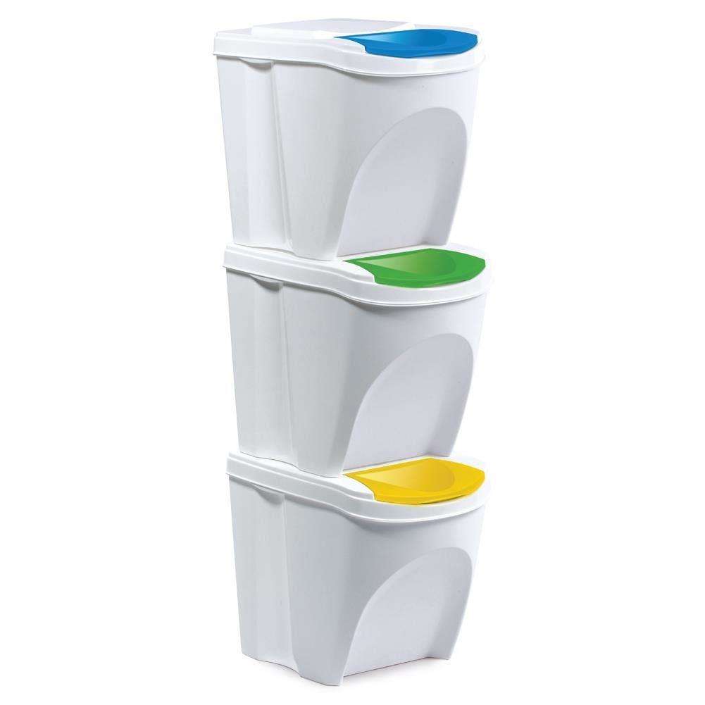 Set cos gunoi separare deseuri, Orion, Plastic, 3x21 L, Alb