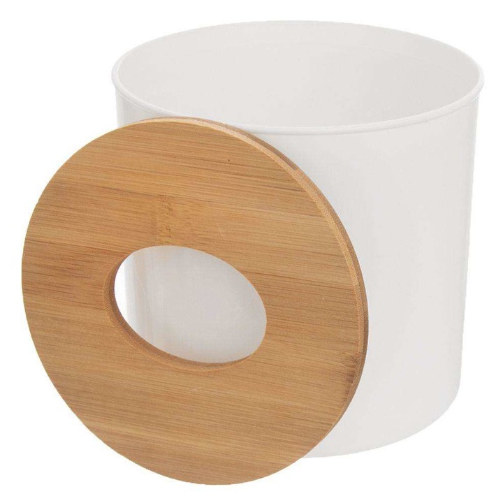 Мини кошче за боклук, Orion, Пластмаса/Бамбук, 1.5 L, Бяло