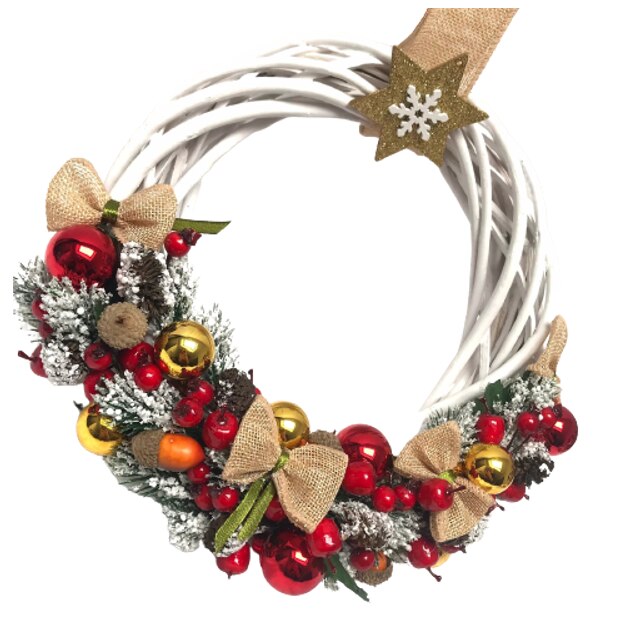 Coronita de Craciun, diametru de 25 de cm, globuri de sticla, fundite din iuta si brad artificial